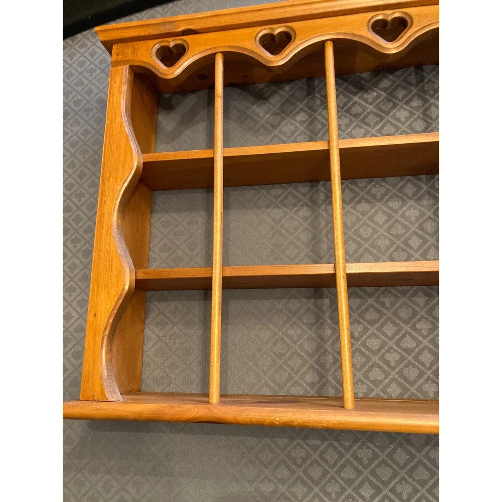 Vintage Wood Heart Wall Display Shelf 18 Cubby Shadow Box Country Home Decor